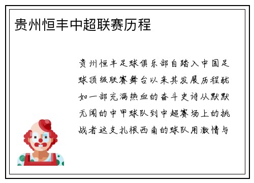 贵州恒丰中超联赛历程
