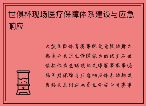世俱杯现场医疗保障体系建设与应急响应